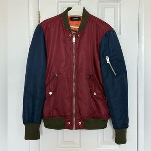 Diesel W-To Bomber Jacket Contrast Sleeves Burgundy Size M